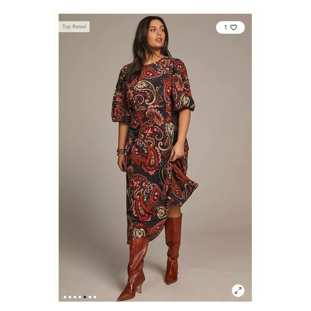 KACHEL x Anthropologie Paisley Puff Sleeve Midi Dress XS NWT Fall Boho - Picture 8 of 15